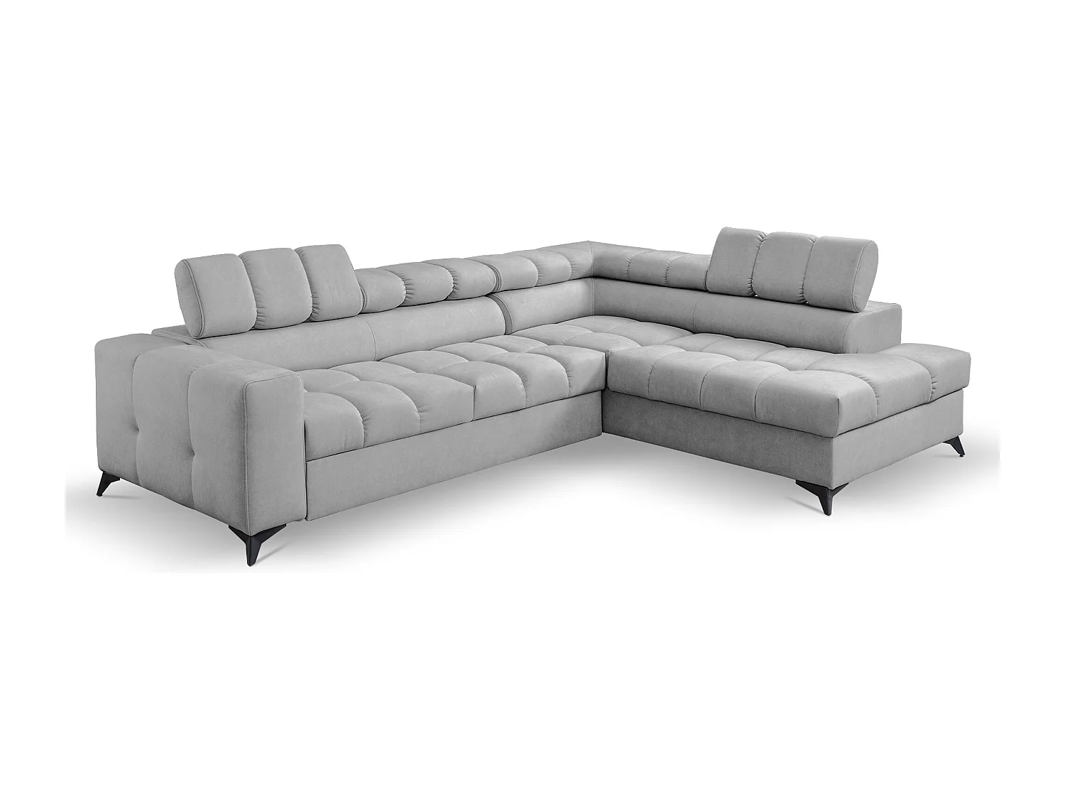 Ecksofa Andrea L-Form mit verstellbaren Kopfstützen Schlaffunktion Bettkasten 267 x 205 cm Wohnzimmer rechts, hellgrau