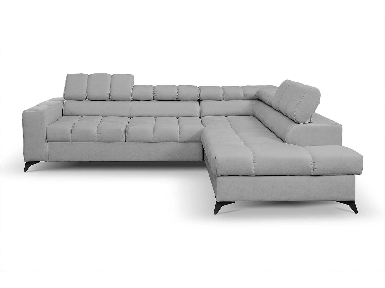 Ecksofa Andrea L-Form mit verstellbaren Kopfstützen Schlaffunktion Bettkasten 267 x 205 cm Wohnzimmer rechts, hellgrau