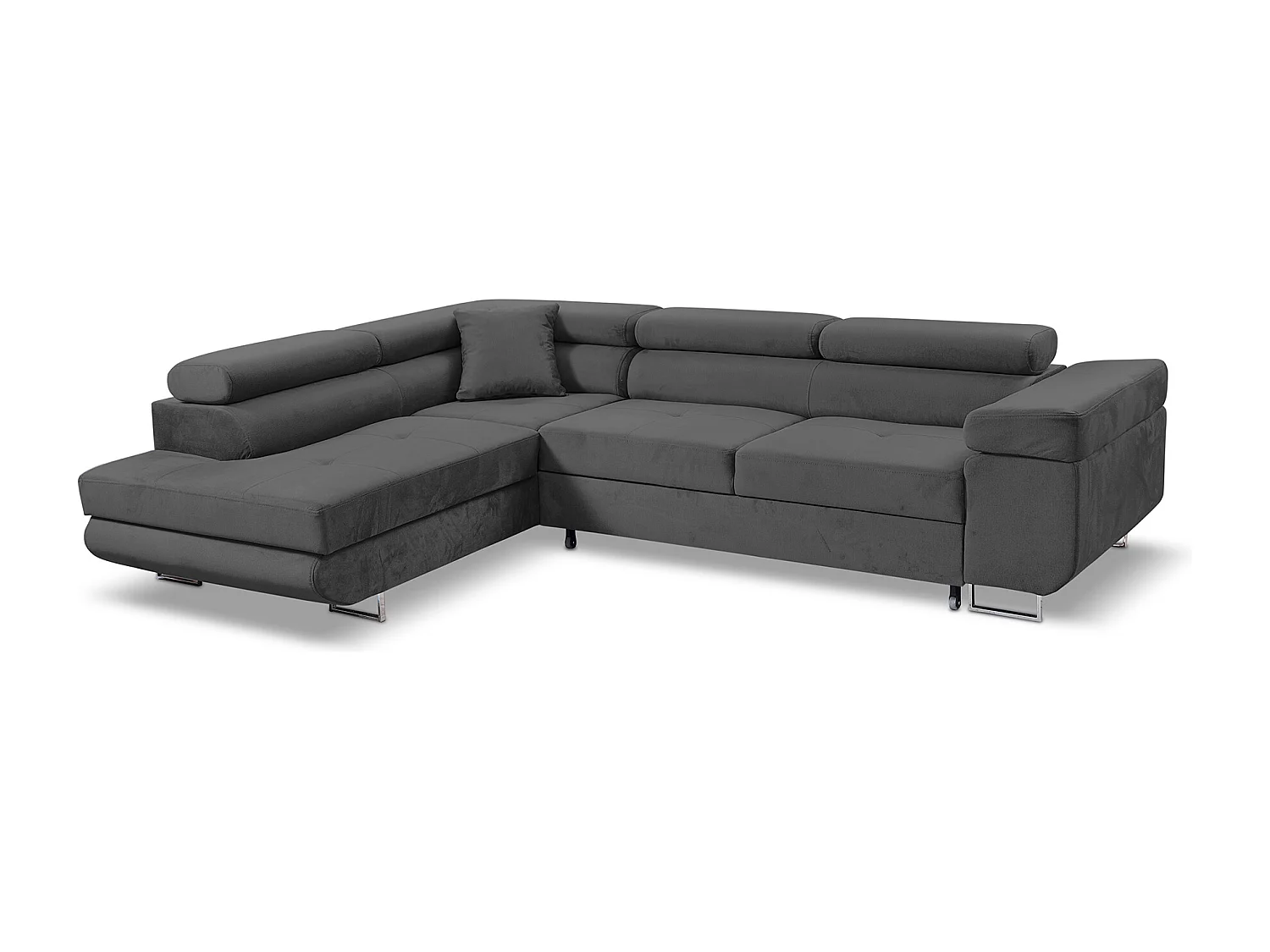 Ecksofa Marlene III L-Form mit verstellbaren Kopfstützen Schlaffunktion Bettkasten 271 x 202 cm Wohnzimmer links, grau