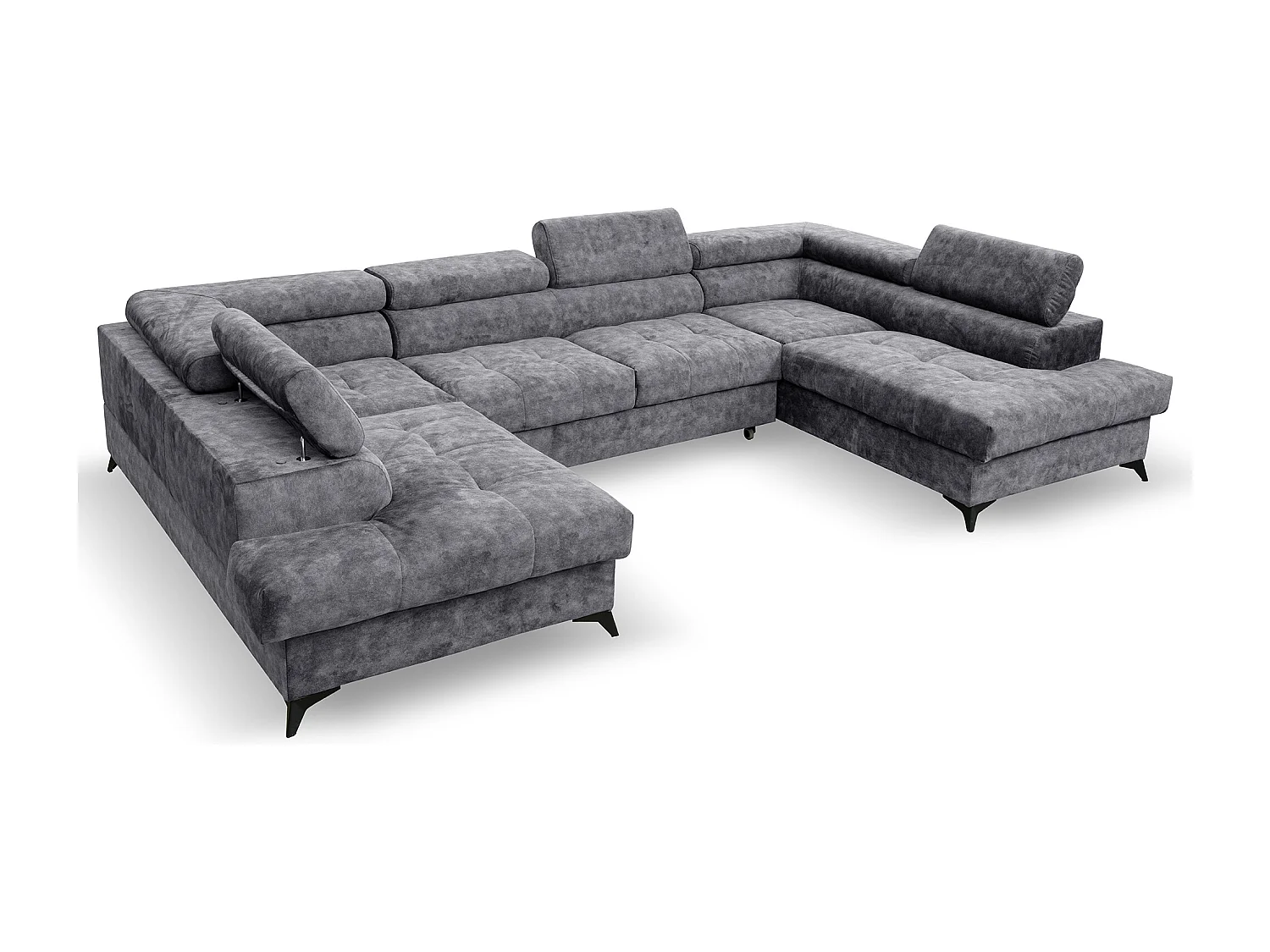 Ecksofa Palermo U-Form mit Schlaffunktion Bettkasten 345 x 202 cm Wohnzimmer Arbeitszimmer Sofa XXL, grau