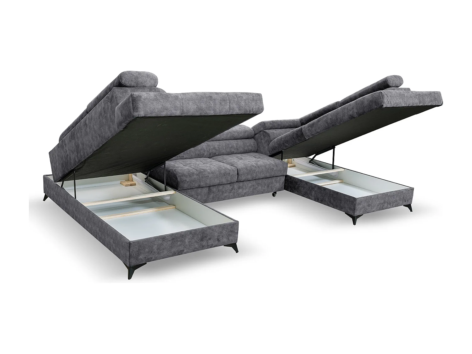 Ecksofa Palermo U-Form mit Schlaffunktion Bettkasten 345 x 202 cm Wohnzimmer Arbeitszimmer Sofa XXL, grau