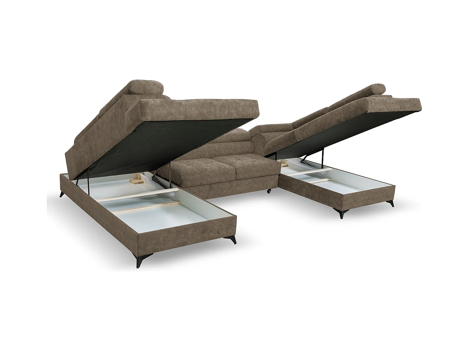 Ecksofa Palermo U-Form mit Schlaffunktion Bettkasten 345 x 202 cm Wohnzimmer Arbeitszimmer Sofa XXL, braun