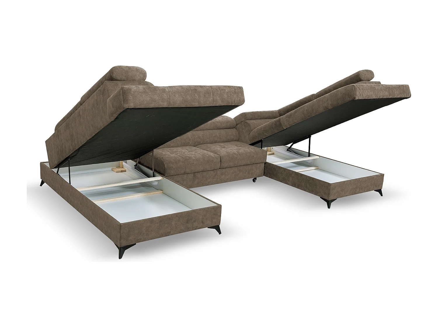 Ecksofa Palermo U-Form mit Schlaffunktion Bettkasten 345 x 202 cm Wohnzimmer Arbeitszimmer Sofa XXL, braun