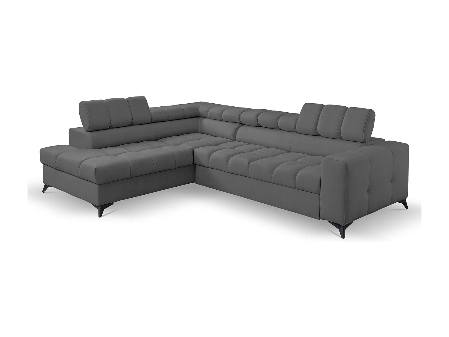 Ecksofa Andrea L-Form mit verstellbaren Kopfstützen Schlaffunktion Bettkasten 267 x 205 cm Wohnzimmer links, dunkelgrau
