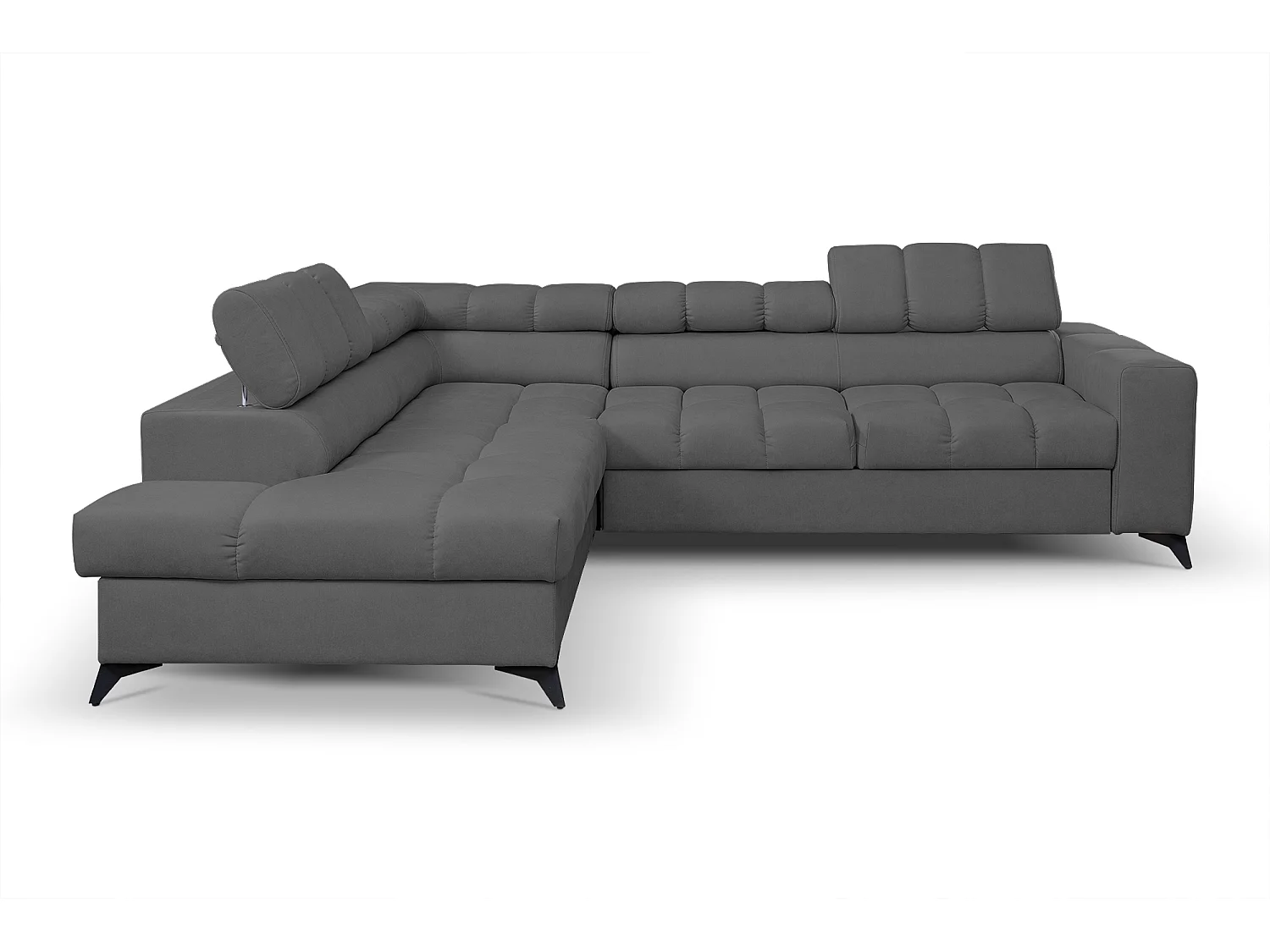 Ecksofa Andrea L-Form mit verstellbaren Kopfstützen Schlaffunktion Bettkasten 267 x 205 cm Wohnzimmer links, dunkelgrau