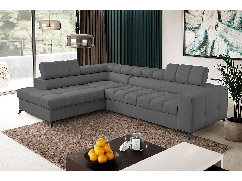 Ecksofa Andrea L-Form mit verstellbaren Kopfstützen Schlaffunktion Bettkasten 267 x 205 cm Wohnzimmer links, dunkelgrau