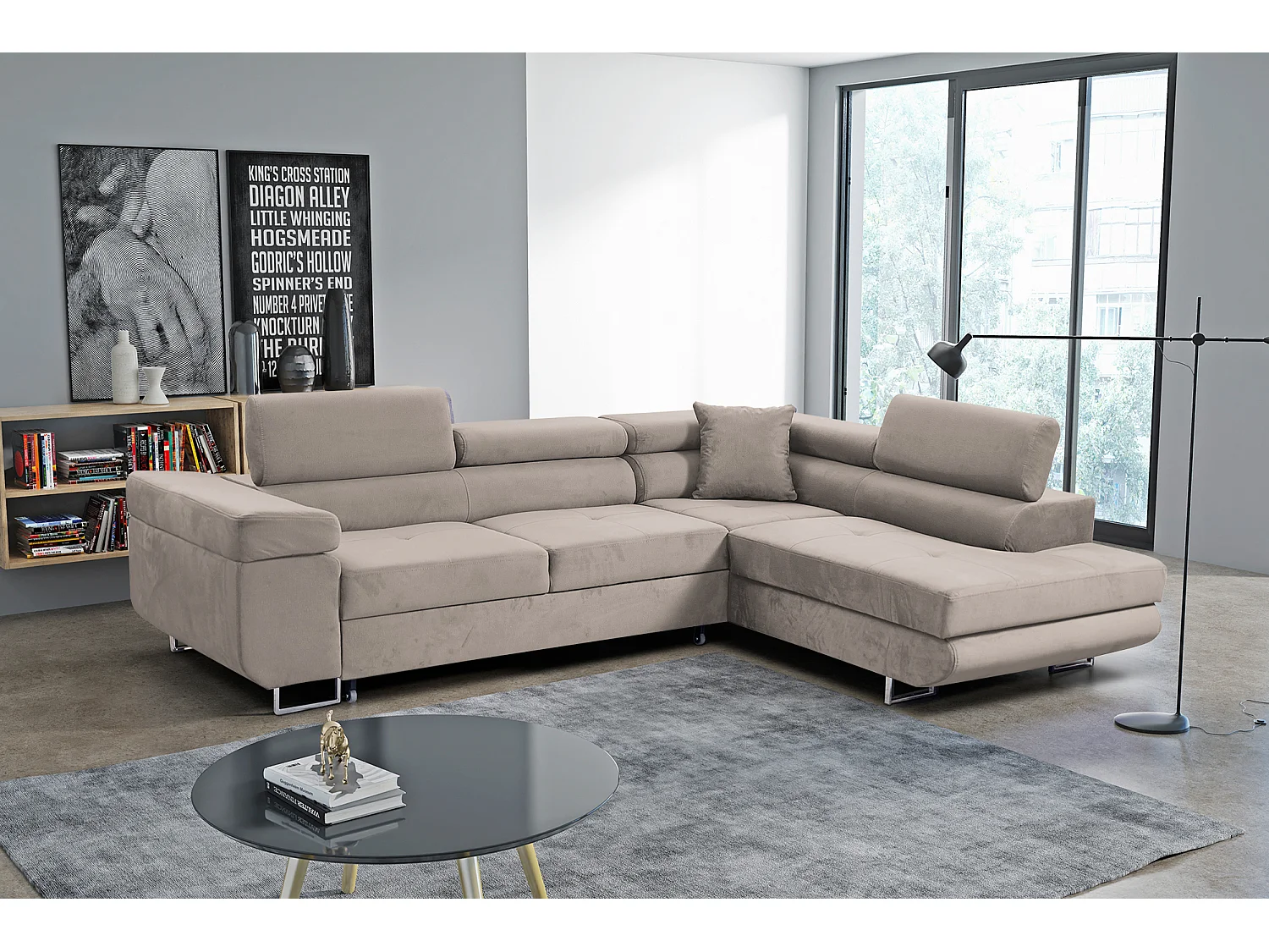 Ecksofa Marlene III L-Form mit verstellbaren Kopfstützen Schlaffunktion Bettkasten 271 x 202 cm Wohnzimmer rechts, beige