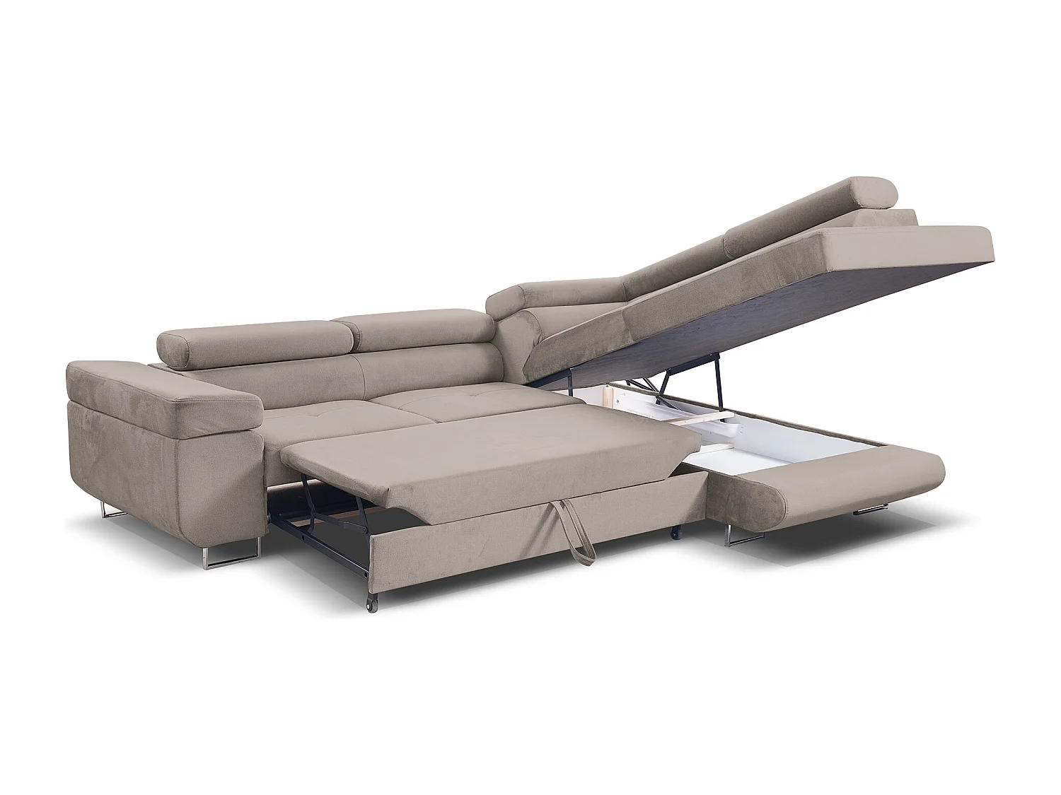 Ecksofa Marlene III L-Form mit verstellbaren Kopfstützen Schlaffunktion Bettkasten 271 x 202 cm Wohnzimmer rechts, beige