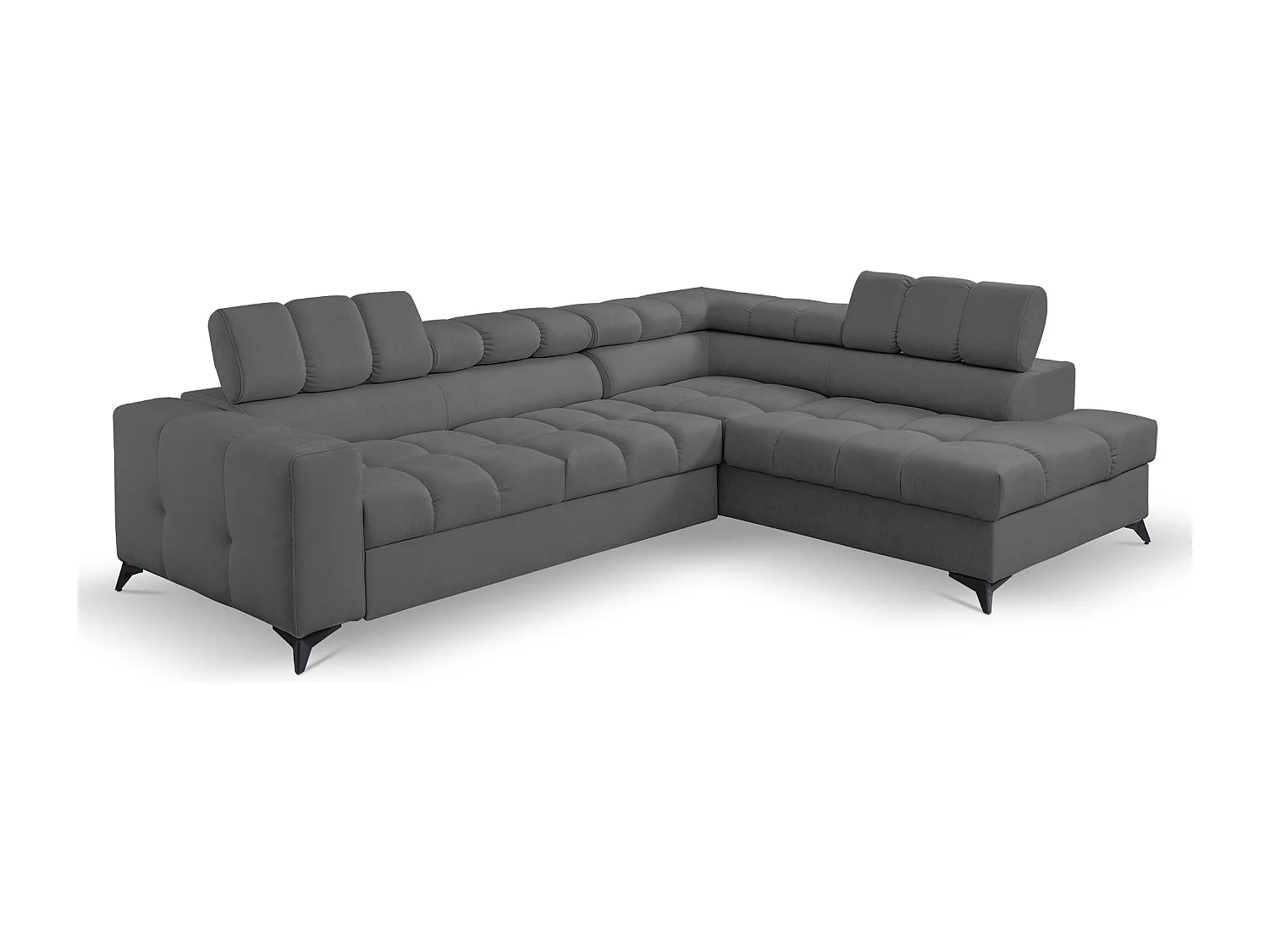 Ecksofa Andrea L-Form mit verstellbaren Kopfstützen Schlaffunktion Bettkasten 267 cm rechts, dunkelgrau