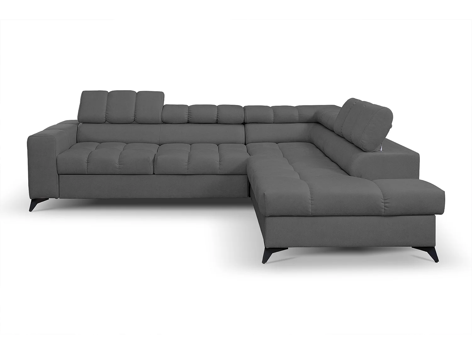 Ecksofa Andrea L-Form mit verstellbaren Kopfstützen Schlaffunktion Bettkasten 267 cm rechts, dunkelgrau