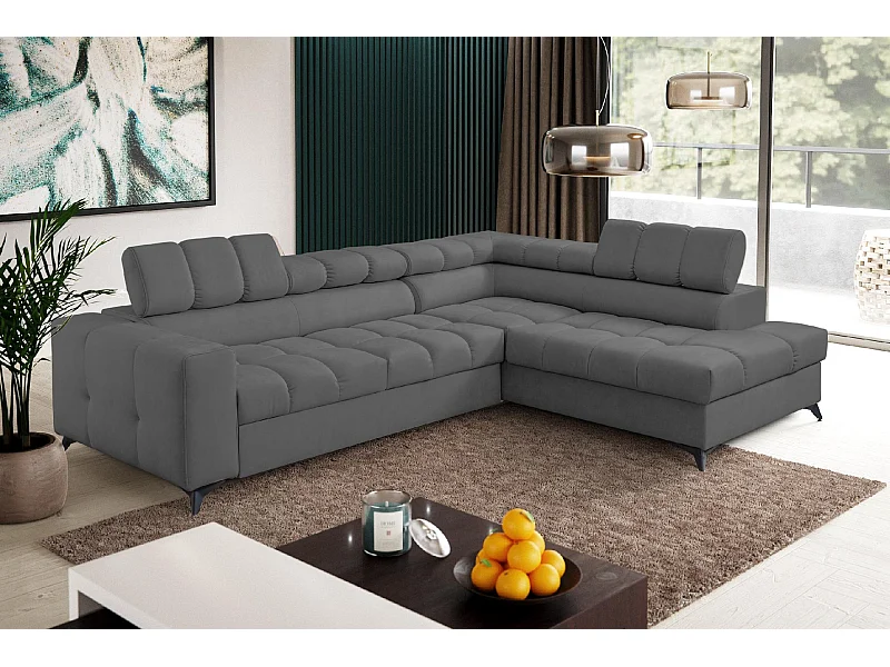 Ecksofa Andrea L-Form mit verstellbaren Kopfstützen Schlaffunktion Bettkasten 267 cm rechts, dunkelgrau