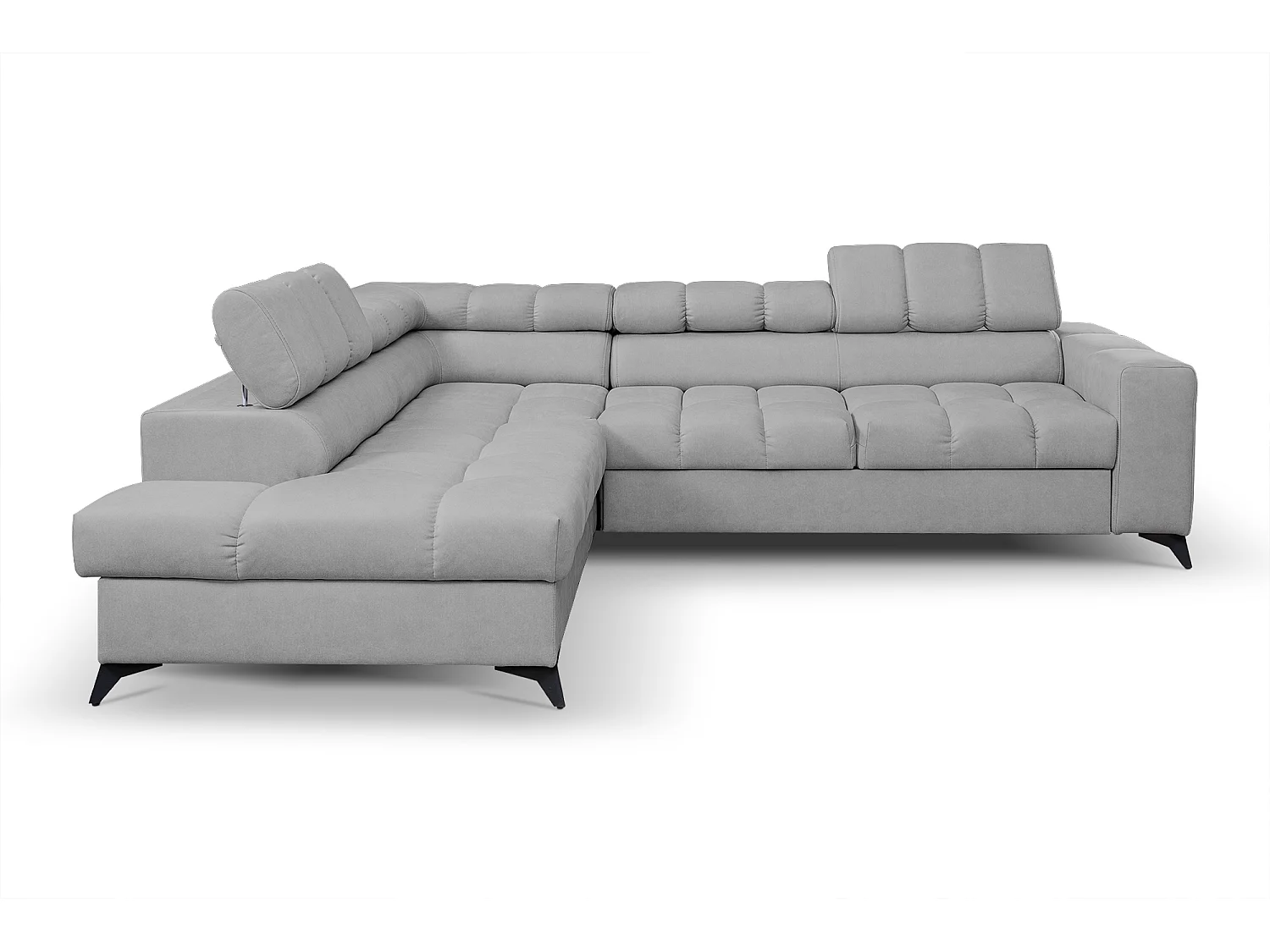 Ecksofa Andrea L-Form mit verstellbaren Kopfstützen Schlaffunktion Bettkasten 267 x 205 cm Wohnzimmer links, hellgrau