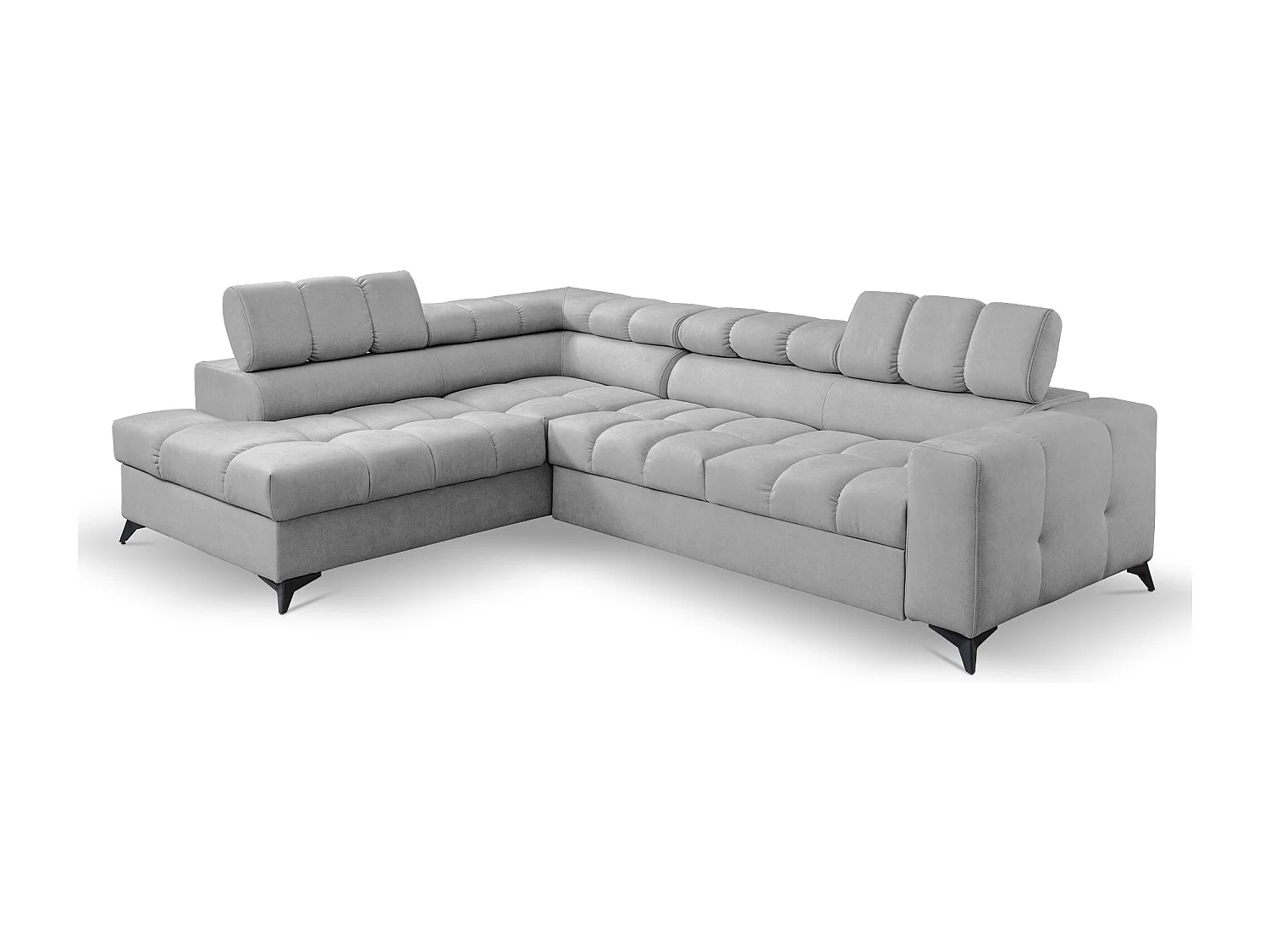 Ecksofa Andrea L-Form mit verstellbaren Kopfstützen Schlaffunktion Bettkasten 267 x 205 cm Wohnzimmer links, hellgrau