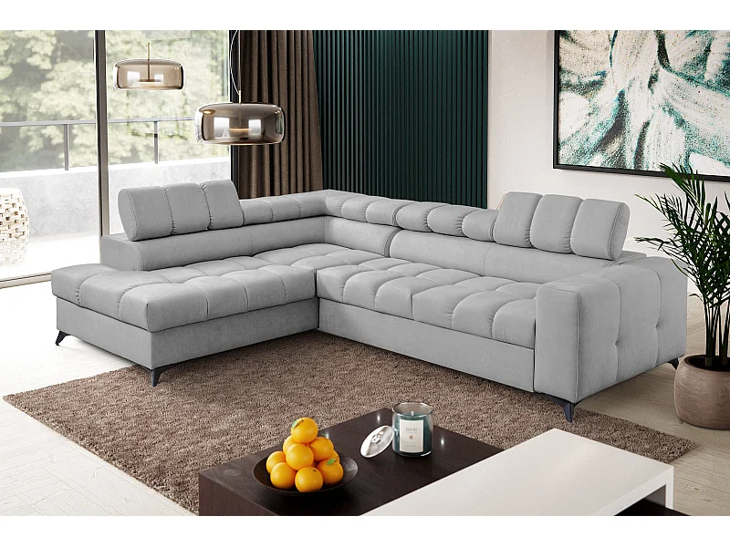 Ecksofa Andrea L-Form mit verstellbaren Kopfstützen Schlaffunktion Bettkasten 267 x 205 cm Wohnzimmer links, hellgrau