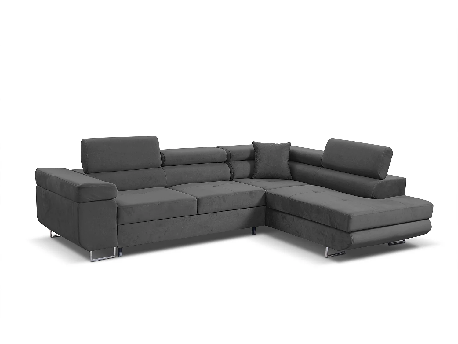 Ecksofa Marlene III L-Form mit verstellbaren Kopfstützen Schlaffunktion Bettkasten 271 x 202 cm Wohnzimmer rechts, grau