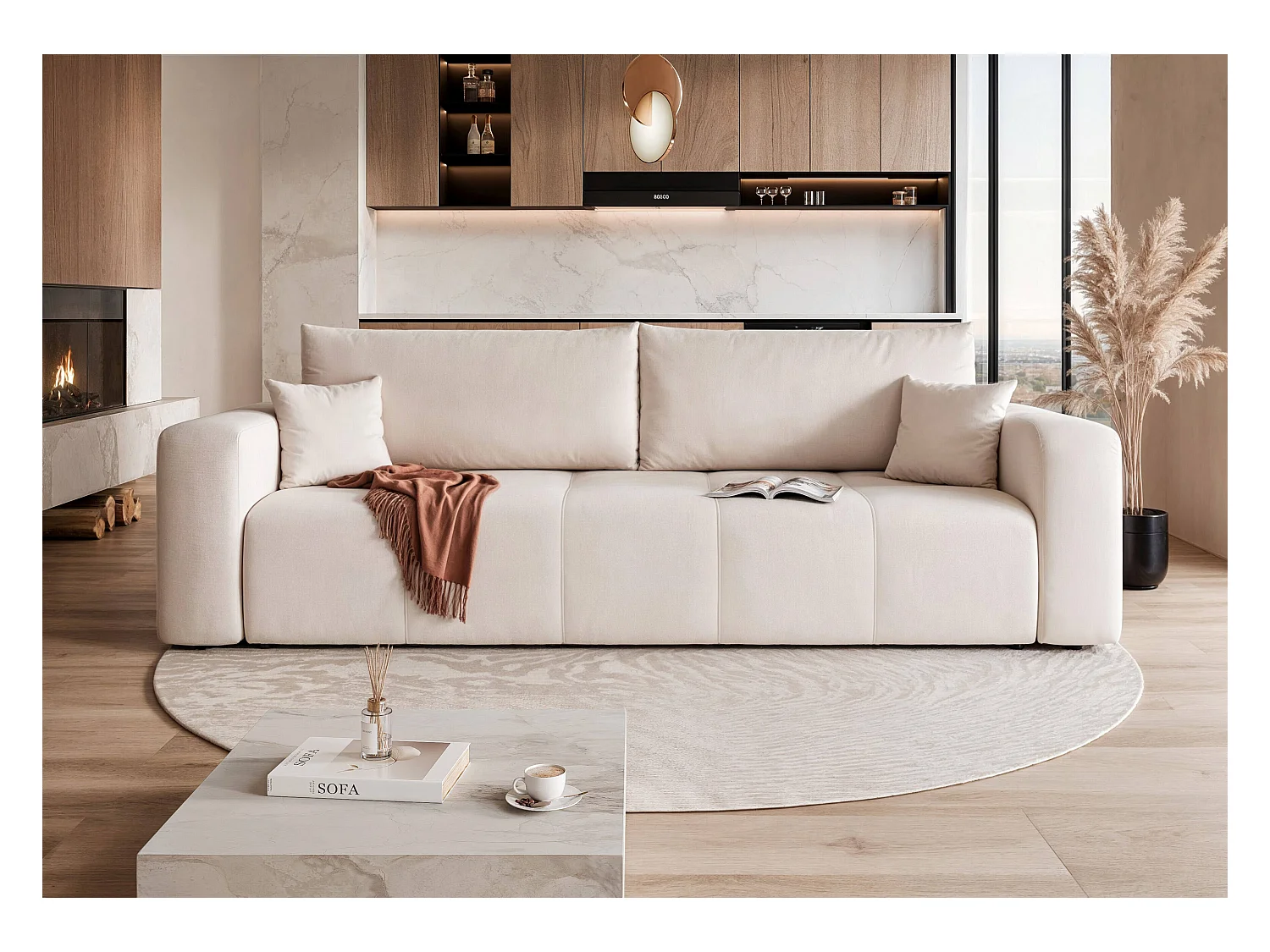 Canapé convertible en tissu beige