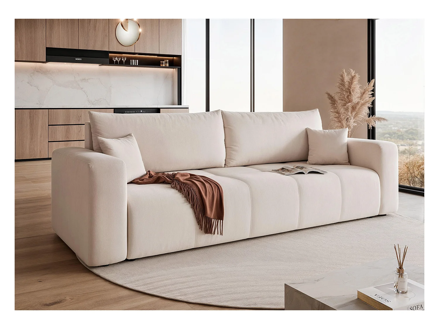 Canapé convertible en tissu beige