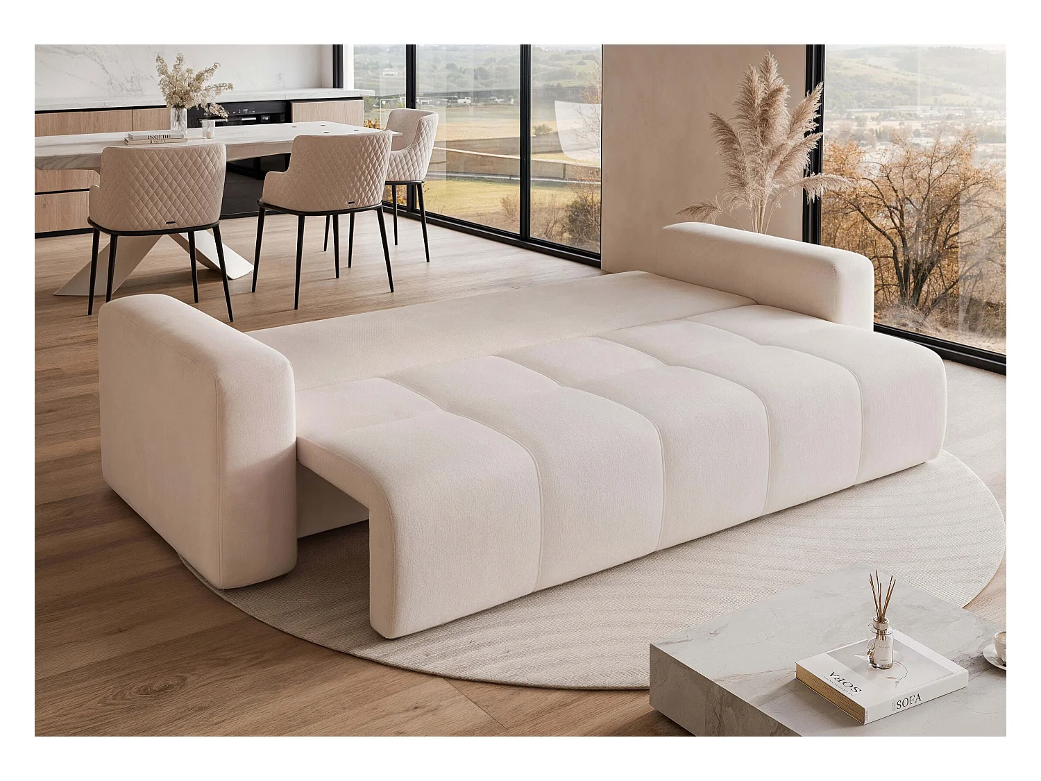 Canapé convertible en tissu beige