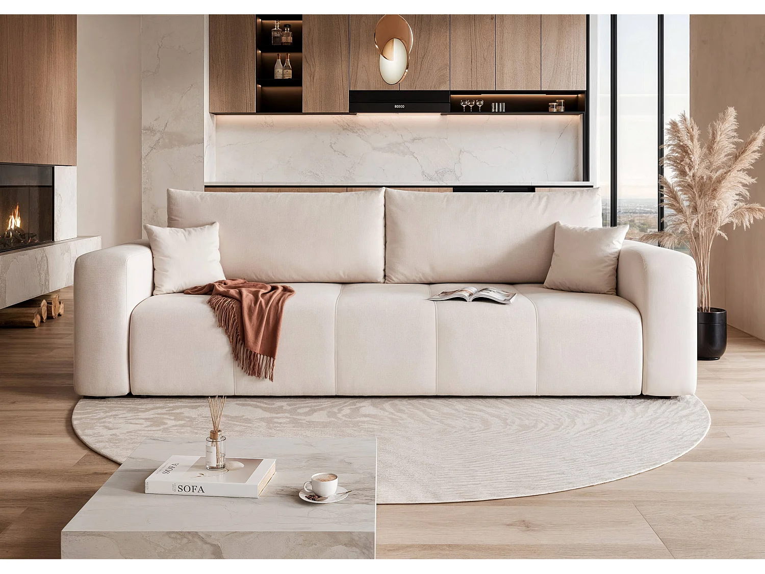 Canapé convertible en tissu beige