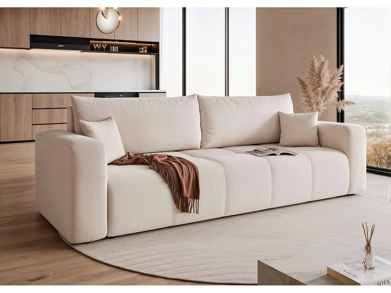 Canapé convertible en tissu beige