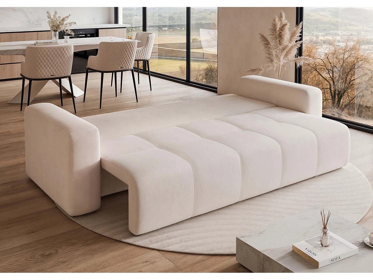 Canapé convertible en tissu beige