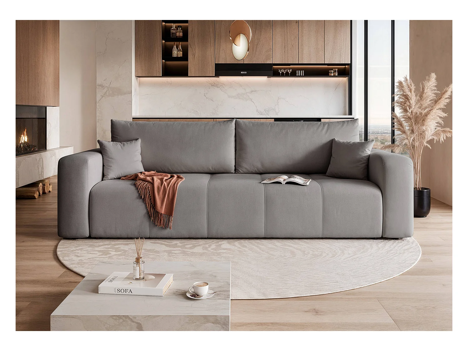 Canapé convertible en tissu gris