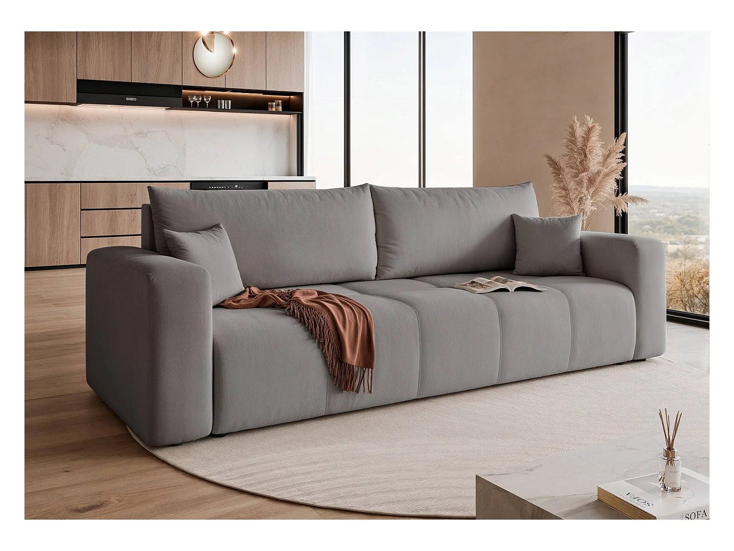 Canapé convertible en tissu gris