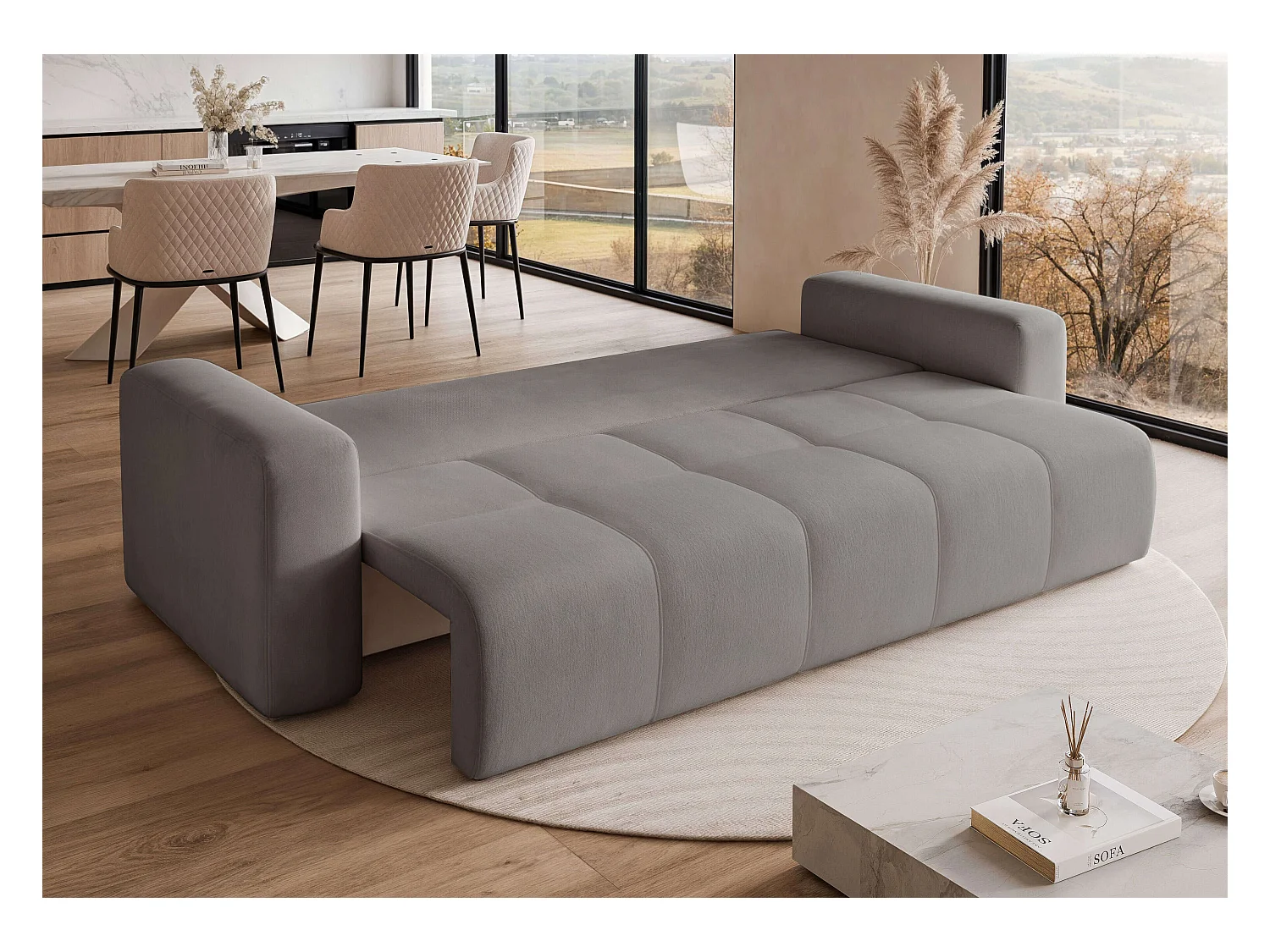 Canapé convertible en tissu gris