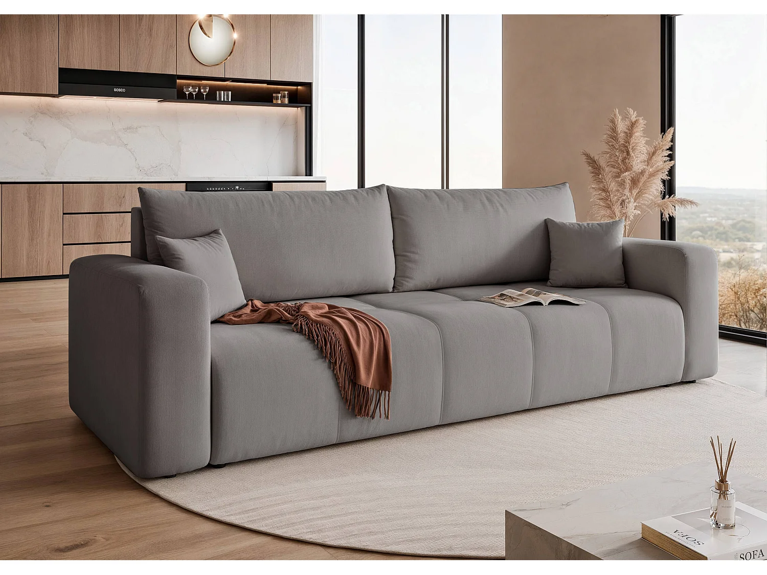 Canapé convertible en tissu gris