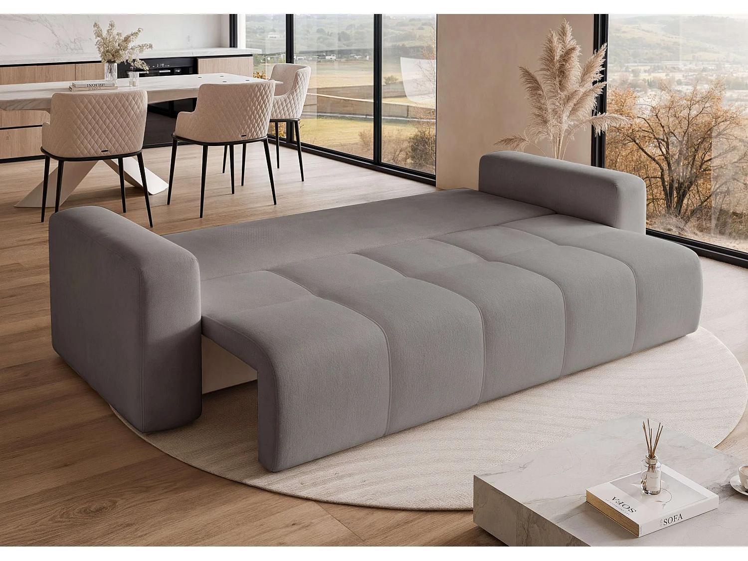 Canapé convertible en tissu gris