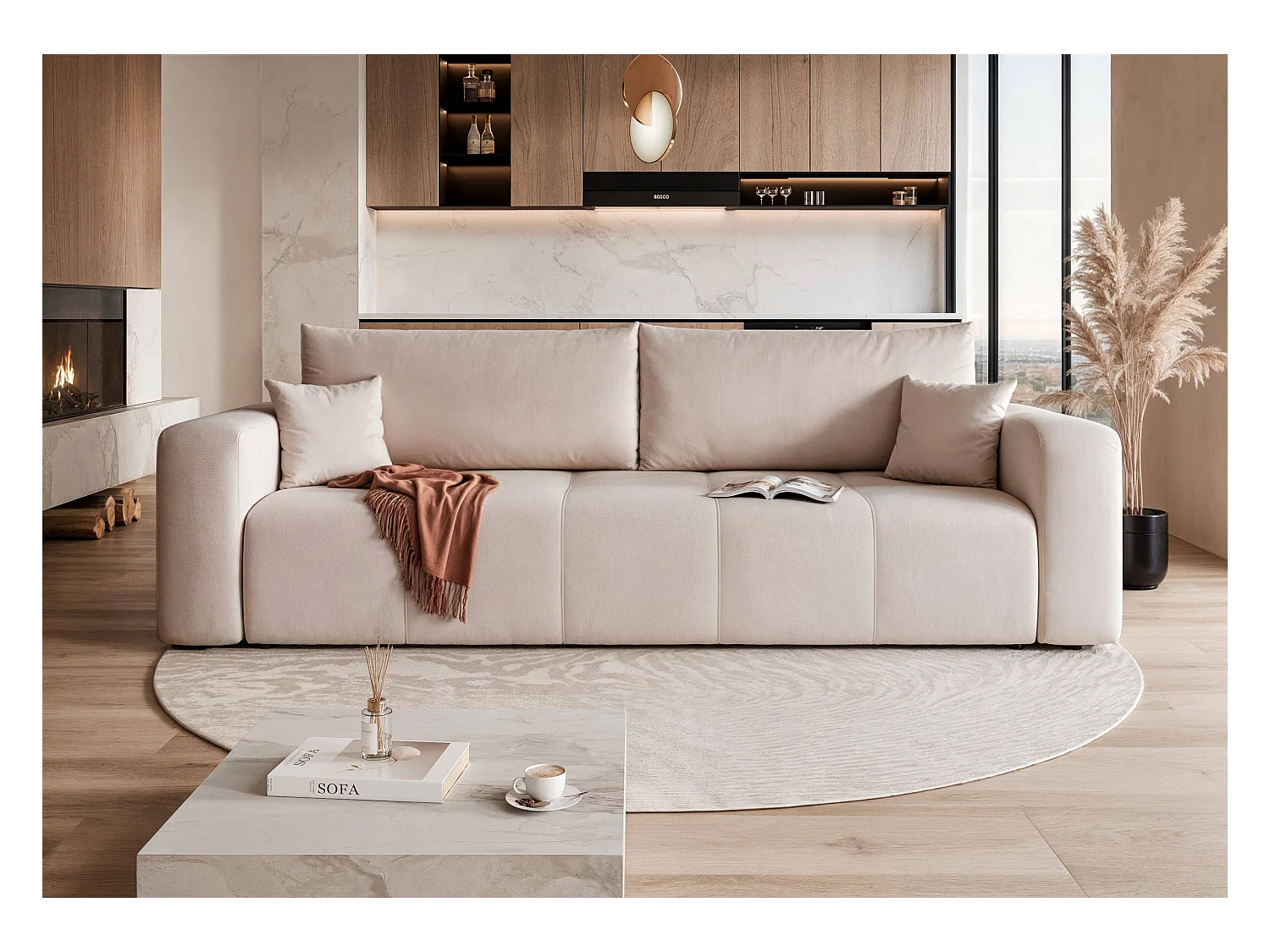 Canapé convertible en tissu crème