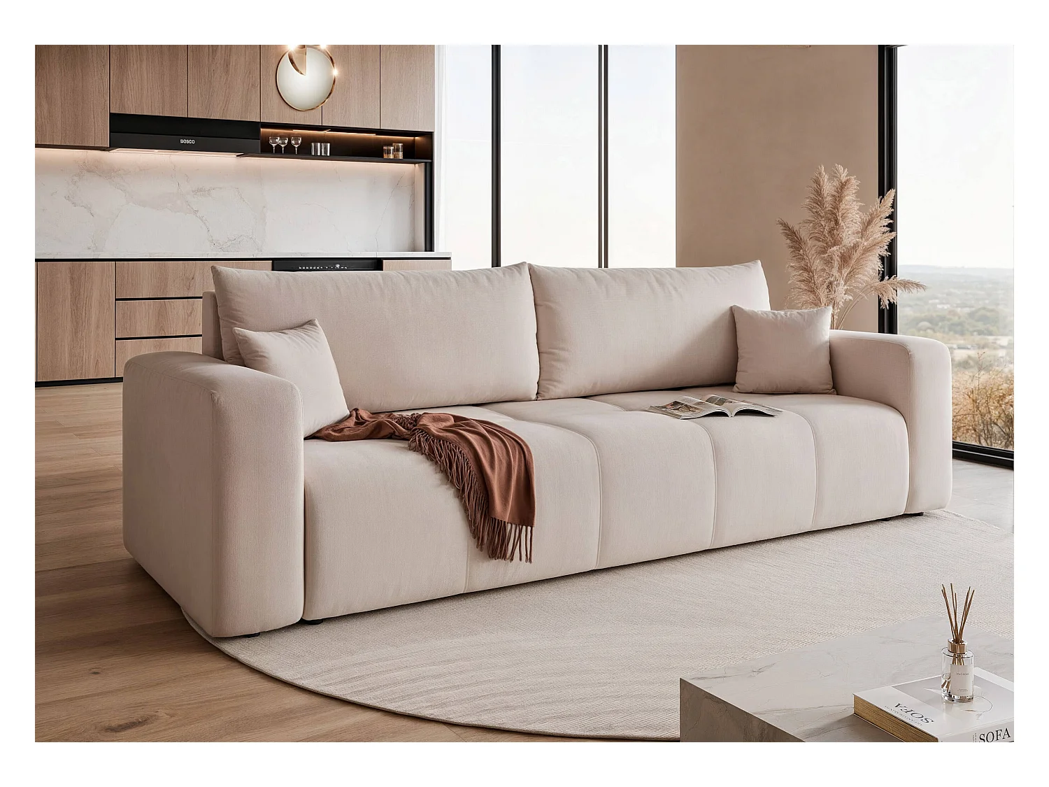 Canapé convertible en tissu crème