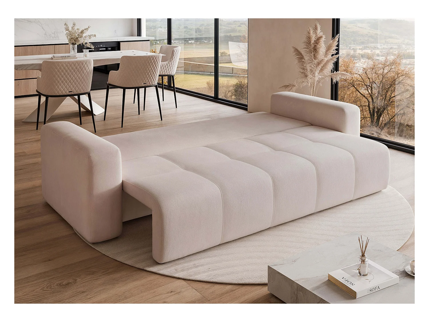 Canapé convertible en tissu crème