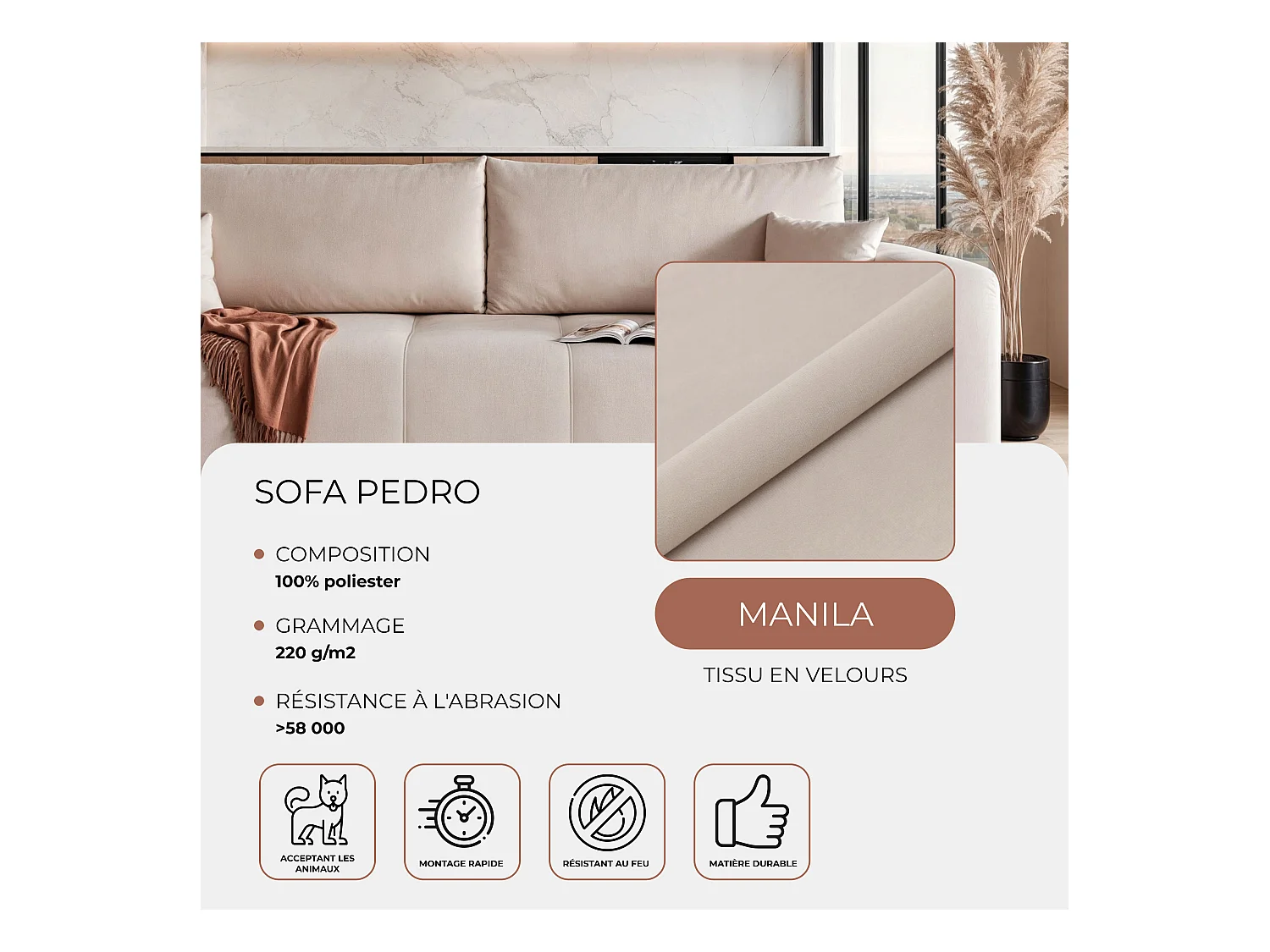 Canapé convertible en tissu crème