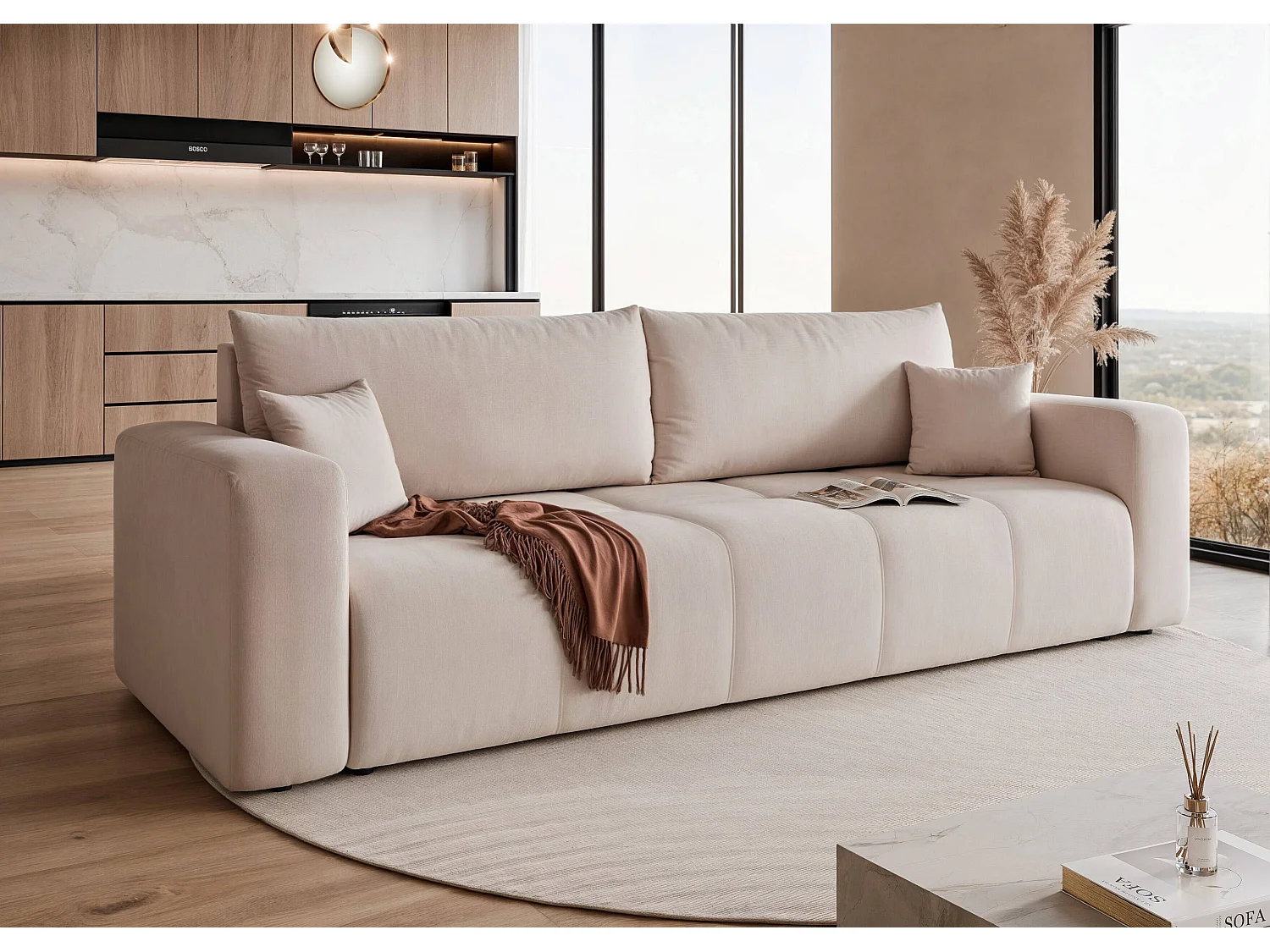 Canapé convertible en tissu crème