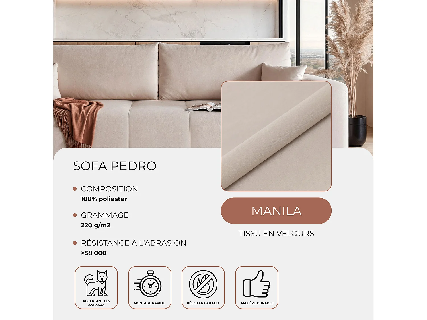 Canapé convertible en tissu crème