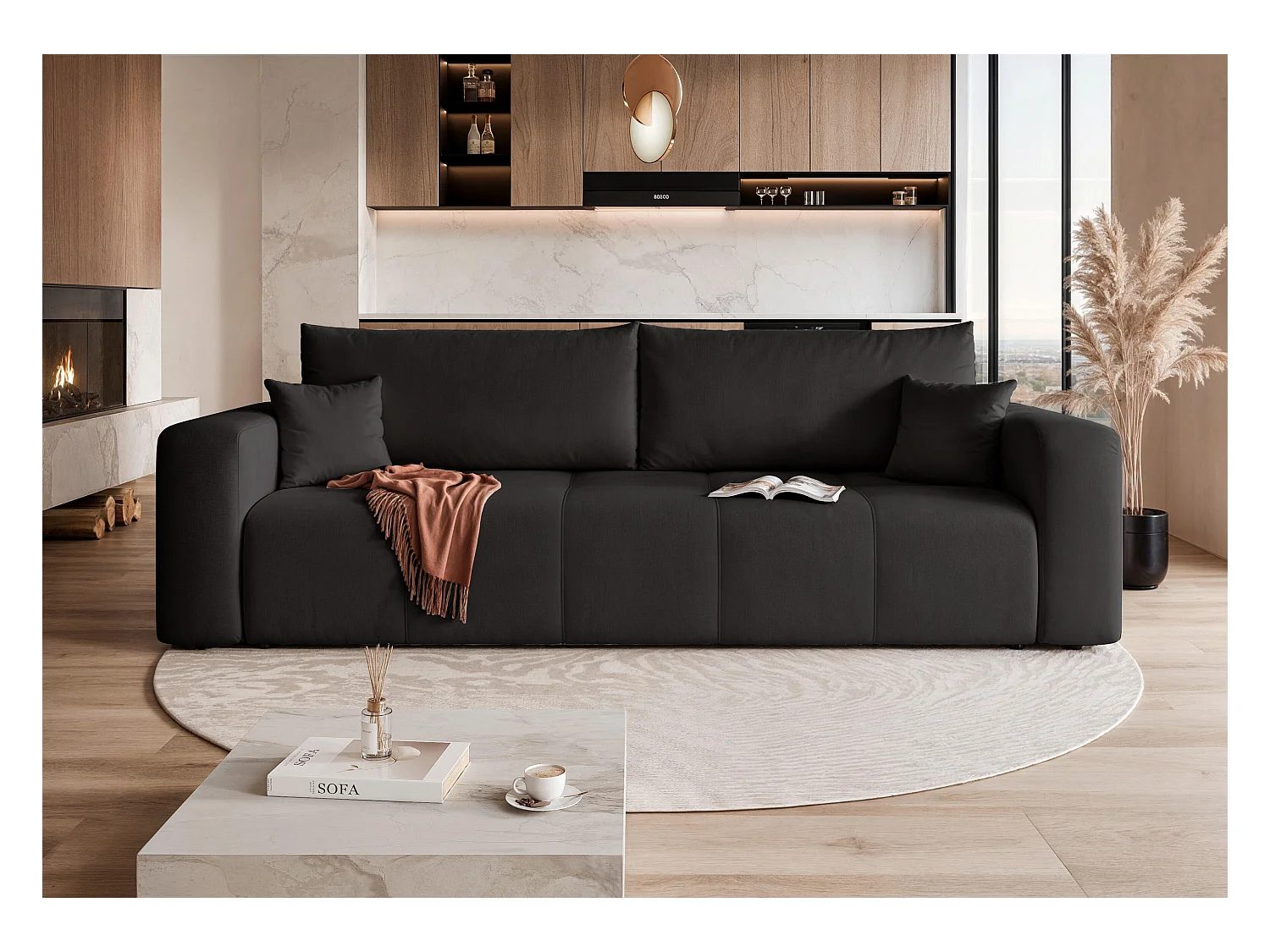 Canapé convertible en tissu noir