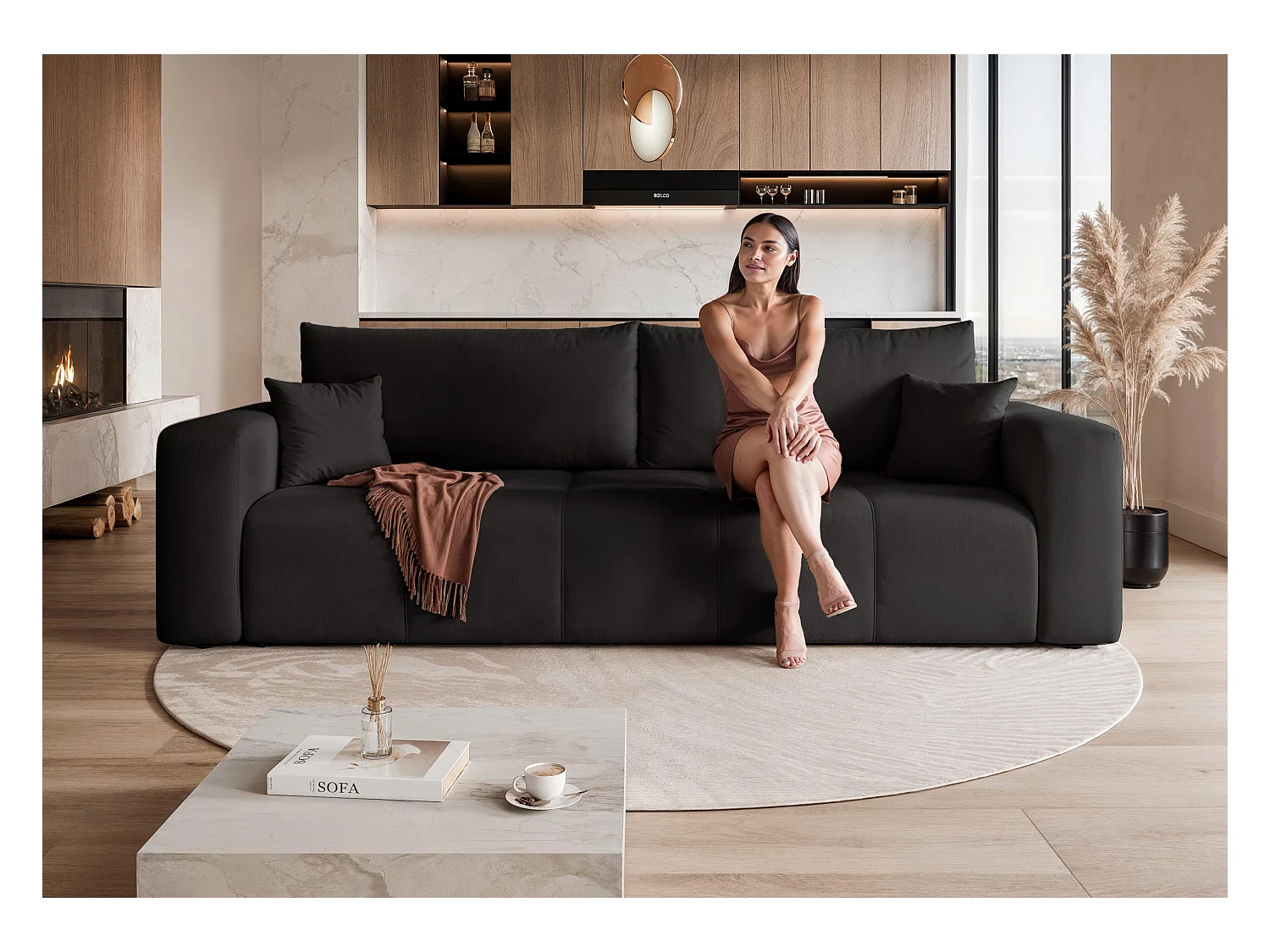 Canapé convertible en tissu noir