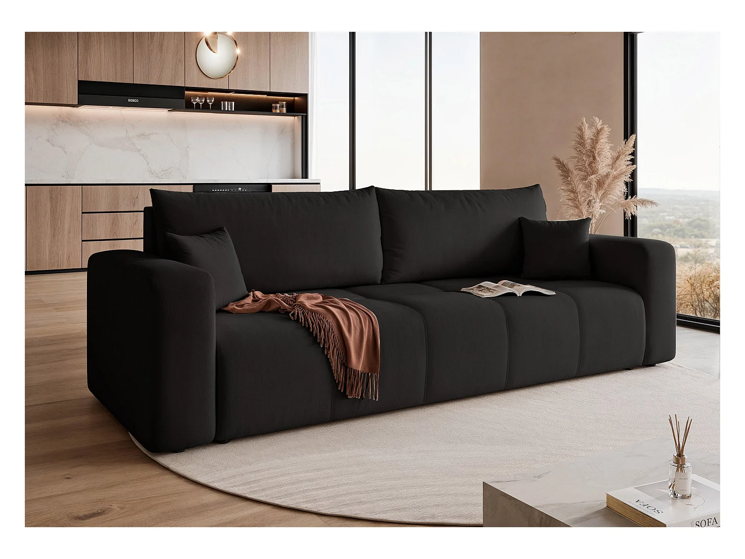 Canapé convertible en tissu noir