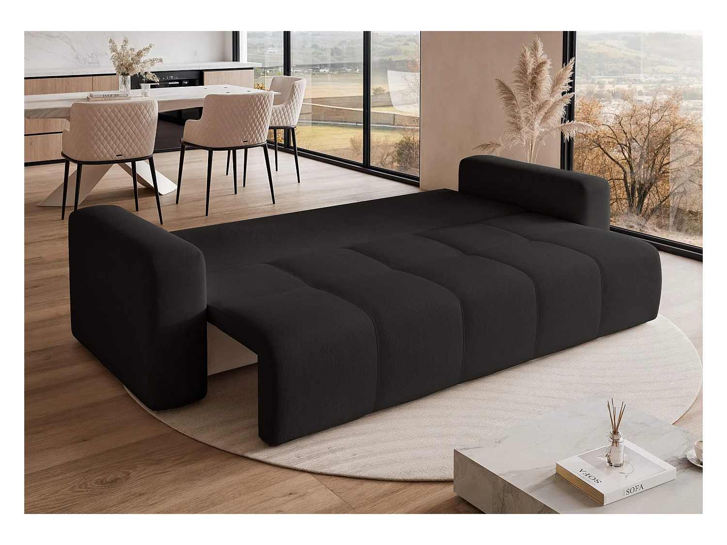 Canapé convertible en tissu noir