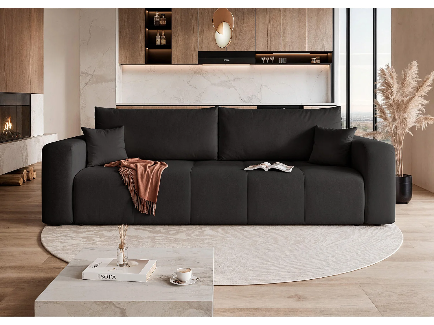 Canapé convertible en tissu noir