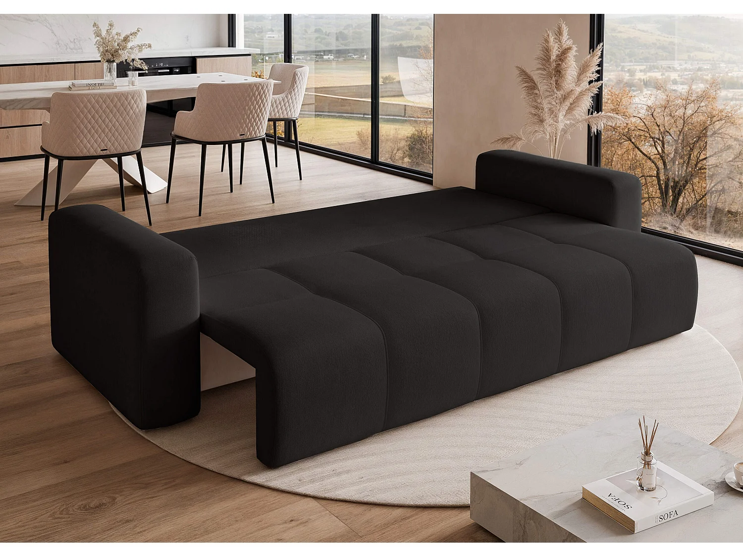 Canapé convertible en tissu noir