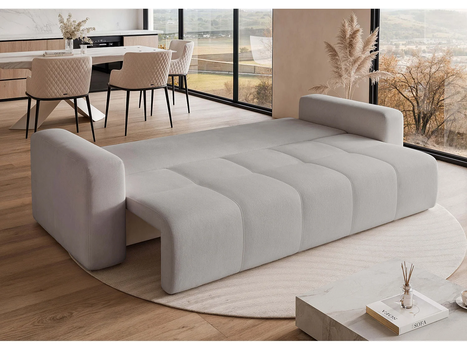 Canapé convertible en tissu gris clair