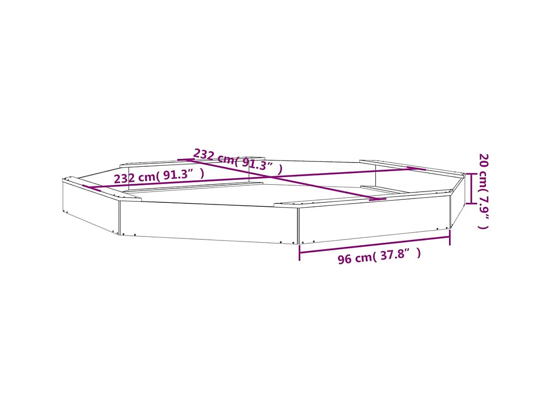 Bac à sable jeu bois marron 232 x 232 x 20 cm 02_0041543