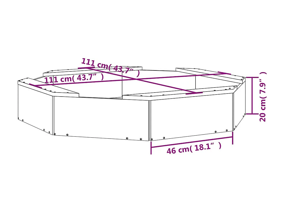 Arenero zona de juegos infantil jardín exterior con asientos octogonales madera maciza de pino gris 02_0041535