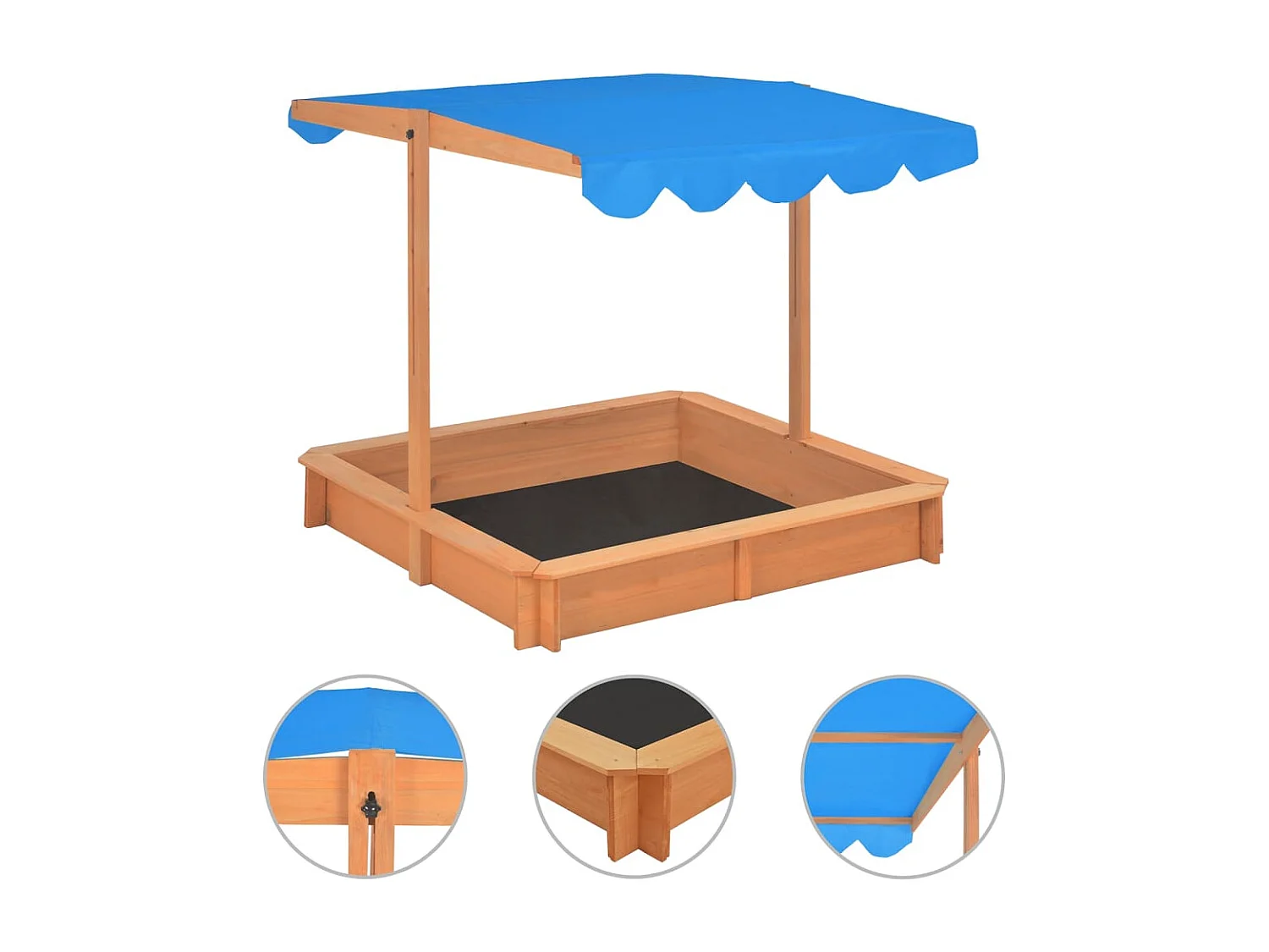 Caixa de areia com teto ajustável, madeira de abeto 115 x 115 x 115 cm 02_0005055