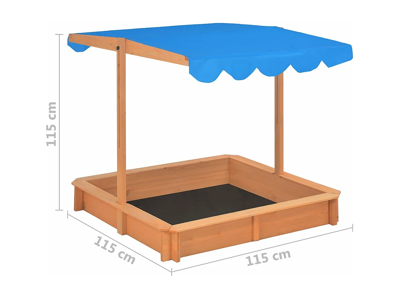 Caixa de areia com teto ajustável, madeira de abeto 115 x 115 x 115 cm 02_0005055