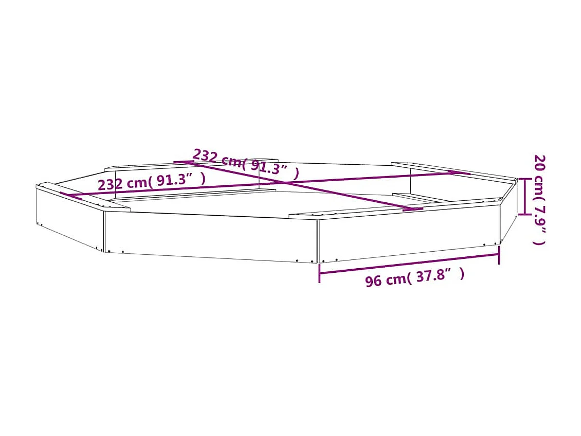 Área de recreação infantil com caixa de areia, jardim ao ar livre com assentos octogonais, madeira de abeto Douglas marrom maciço 02_0041546