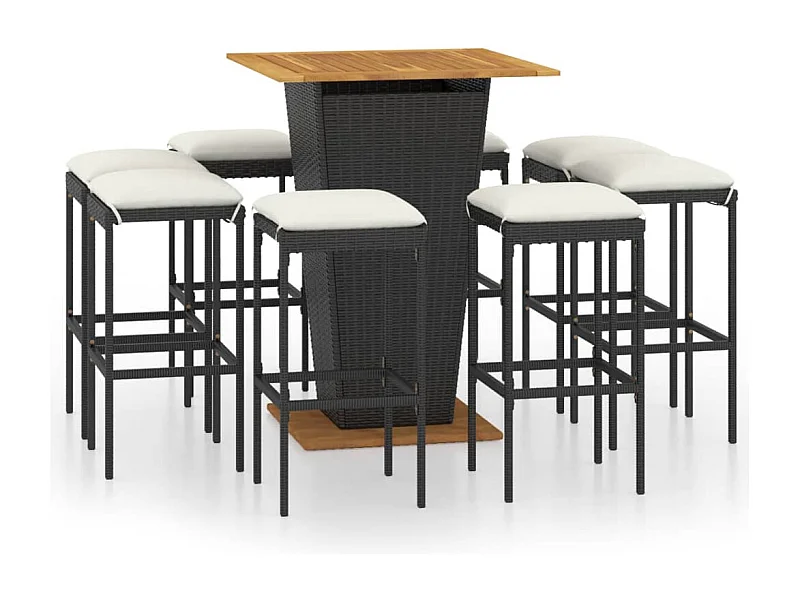 Conjunto de bar de jardim de 9 peças e almofadas de vime de resina preta 02_0013450