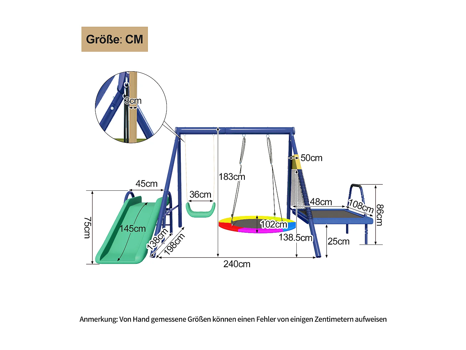 Ensemble de balançoires multifonctionnelles pour extérieur – Toboggan, trampoline, balançoire nid ronde et balançoire plastique, sûr et durable, pour aire de jeux
